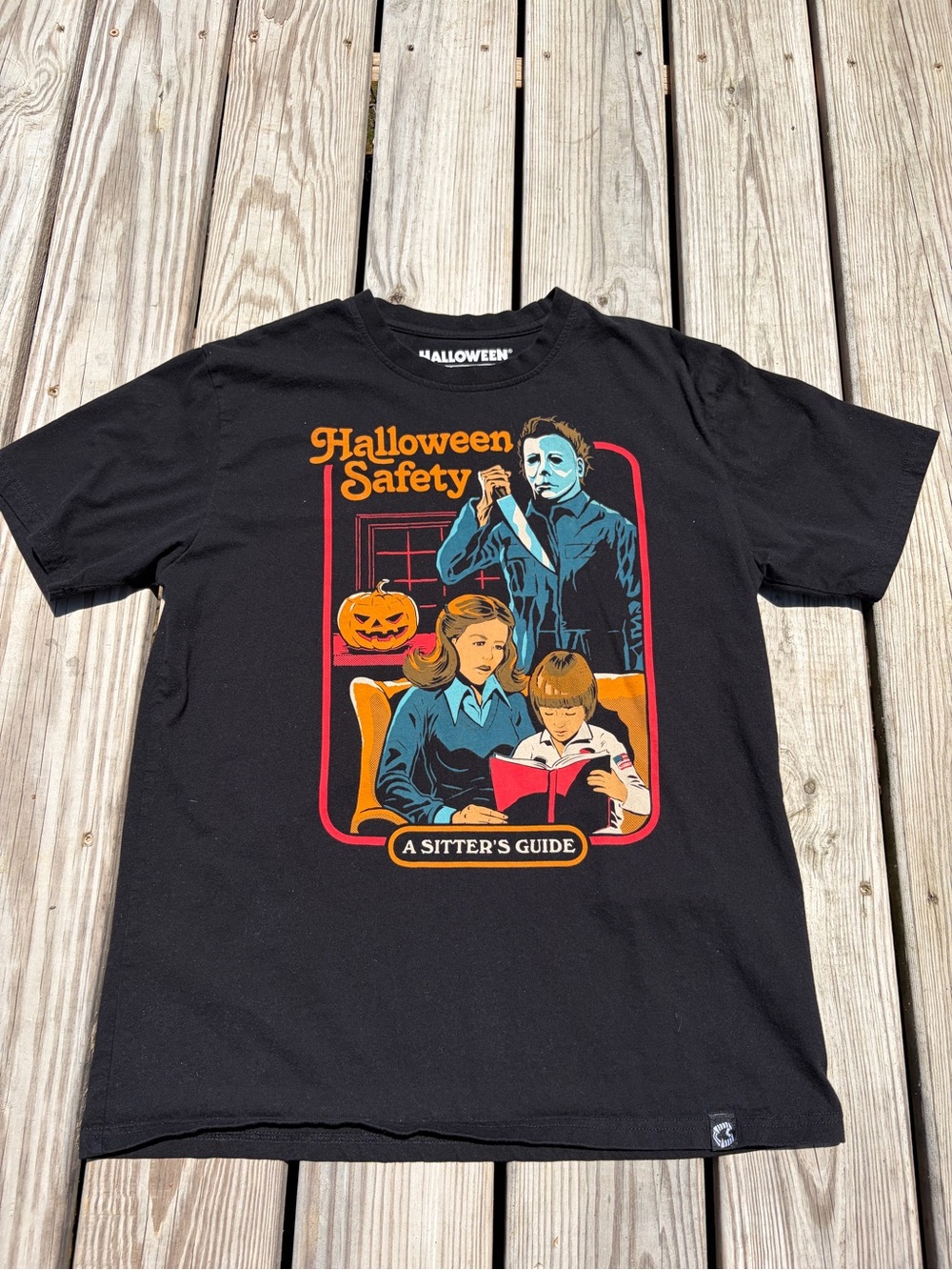 Hallowen Saftey Michael Myers A Sitters Guide to Horror T Shirt Sz L Creepy Co